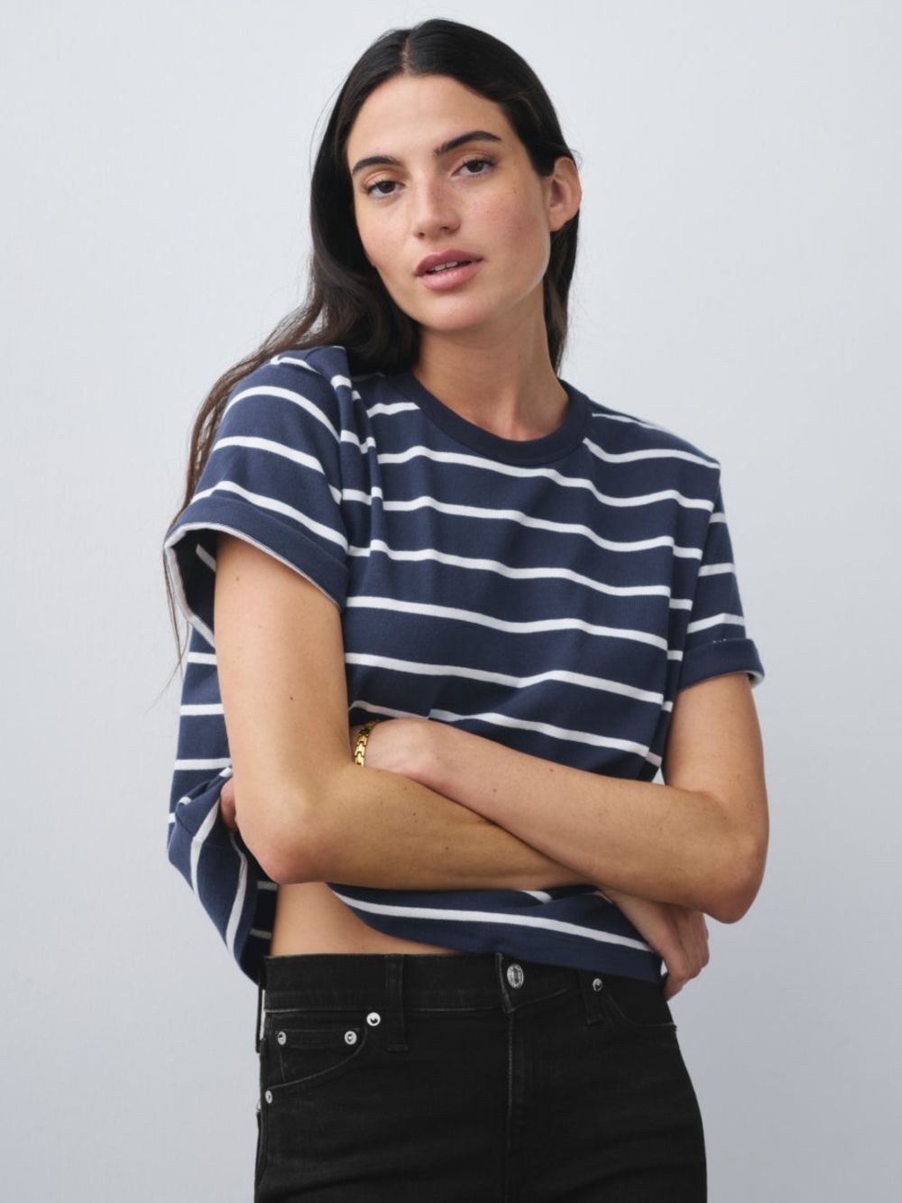 AYR The Practice Tee Dime Knit Short Sleeved Tee Shirt - Navy White Stripe - XL - Picture 12 of 14
